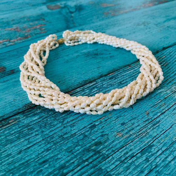 Estate Ten 10 Strand Baroque Pearl 14k Gold Choker Necklace Torsade - Picture 8 of 10